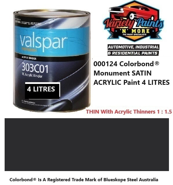 000124 Colorbond® Monument SATIN ACRYLIC Paint 4 LITRES