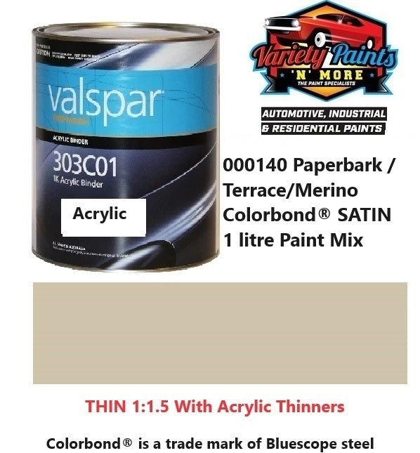 000140 Paperbark/Terrace/Merino Colorbond® SATIN 1 litre Paint Mix