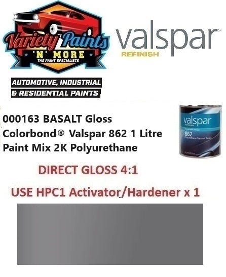 000163 BASALT Gloss Colorbond® Valspar 862 1 Litre Paint Mix 2K Polyurethane