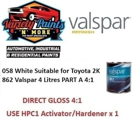 058 White Suitable for Toyota 2K 862 Valspar 4 Litres PART A 4:1