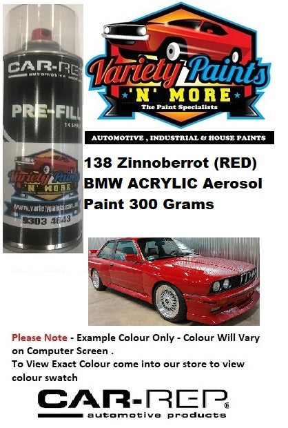138 Zinnoberrot (RED) BMW ACRYLIC Aerosol Paint 300 Grams