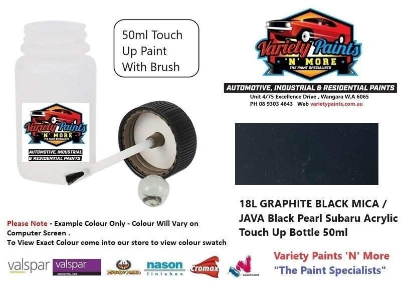 18L GRAPHITE BLACK MICA / JAVA Black Pearl Subaru Acrylic Touch Up Bottle 50ml