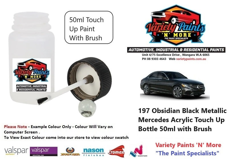 197 Obsidian Black Metallic Mercedes Acrylic Touch Up Bottle 50ml with Brush