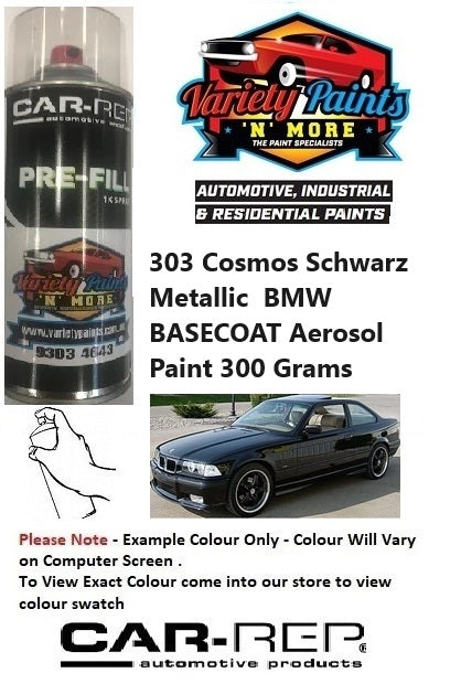 303 Cosmos Schwarz Metallic BMW Basecoat Aerosol Paint 300 Grams