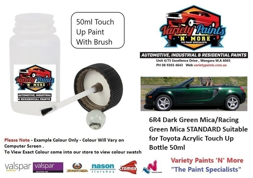 6R4 Dark Green Mica/Racing Green Mica STANDARD Suitable for Toyota Acrylic Touch Up Bottle 50ml