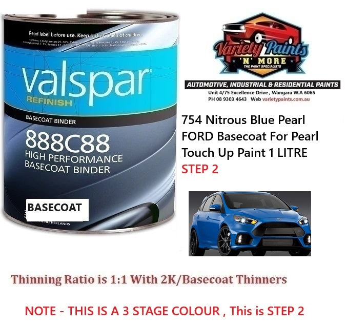 754 Nitrous Blue Pearl FORD Basecoat For Pearl Touch Up Paint 1 LITRE STEP 2