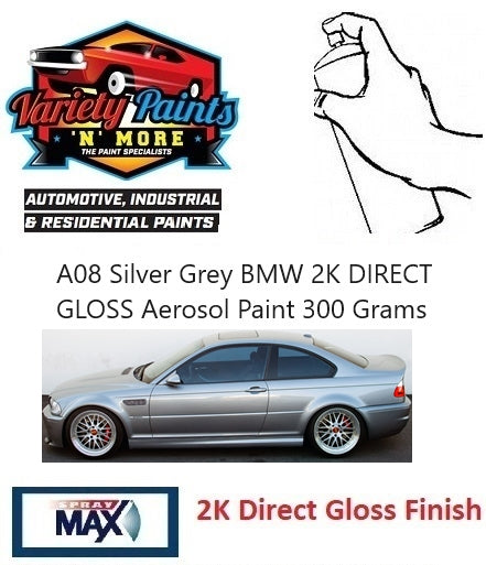 A08 Silver Grey BMW 2K DIRECT GLOSS Aerosol Paint 300 Grams