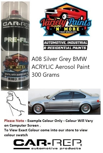 A08 Silver Grey BMW ACRYLIC Aerosol Paint 300 Grams