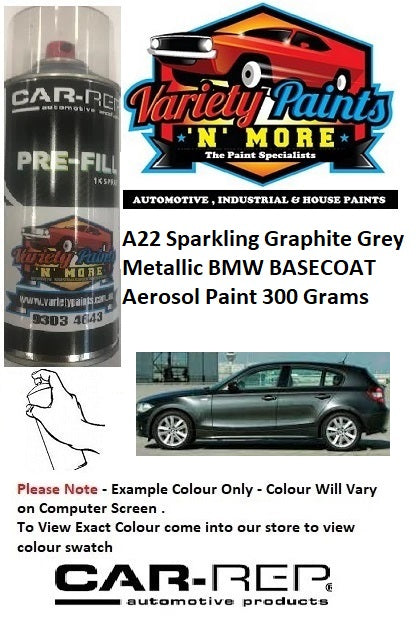 A22 Sparkling Graphite Grey Metallic BMW Basecoat Aerosol Paint 300 Grams