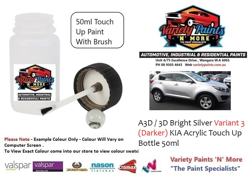A3D / 3D Bright Silver Variant 3 (DARKER) KIA Acrylic Touch Up Bottle 50ml
