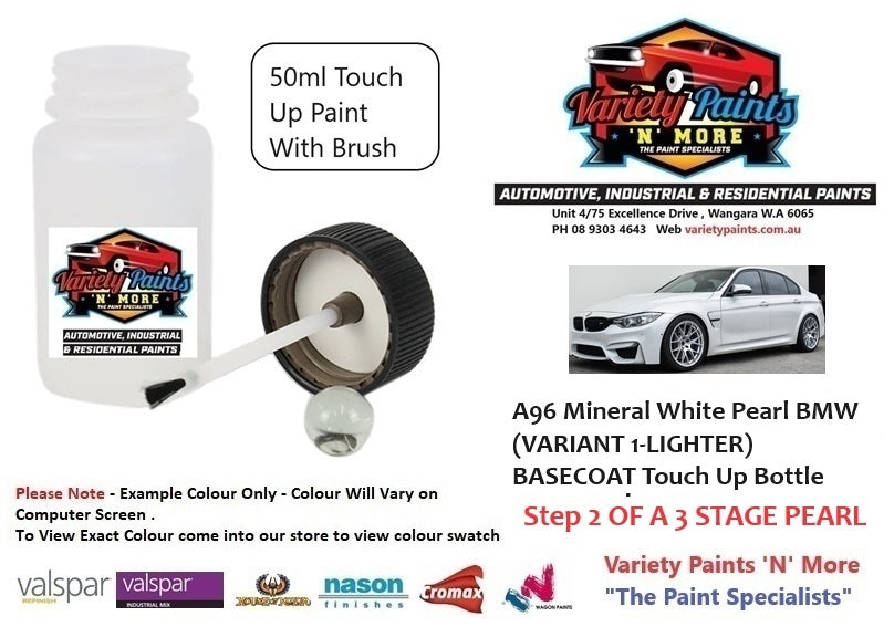 A96 Mineral White Pearl BMW (VARIANT 1-LIGHTER) BASECOAT Touch Up Bottle Step 2 ** see notes With brush