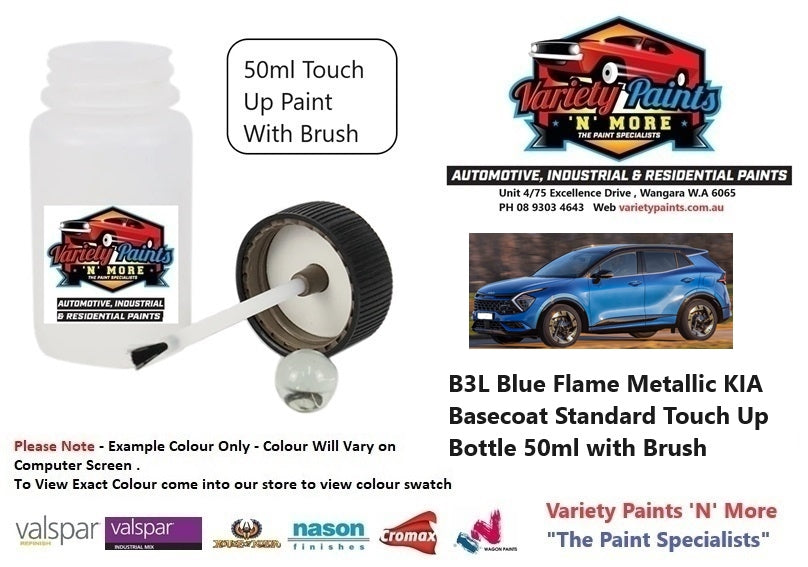 B3L Blue Flame Metallic KIA Basecoat Standard Touch Up Bottle 50ml with Brush