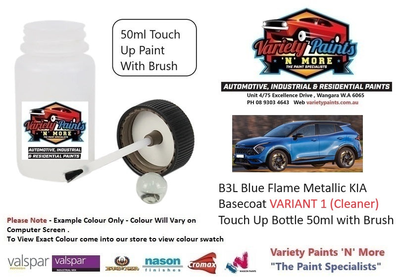 B3L Blue Flame Metallic KIA Basecoat Variant 1 (Cleaner) Touch Up Bottle 50ml with Brush