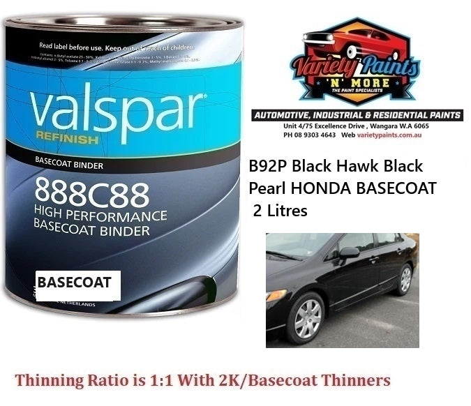 B92P Black Hawk Black Pearl HONDA BASECOAT 2 Litres