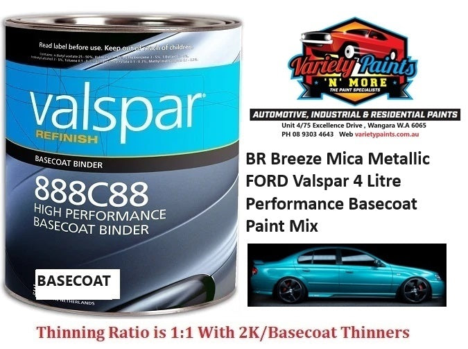 BR Breeze Mica Metallic FORD Valspar 4 Litre Performance Basecoat Paint Mix