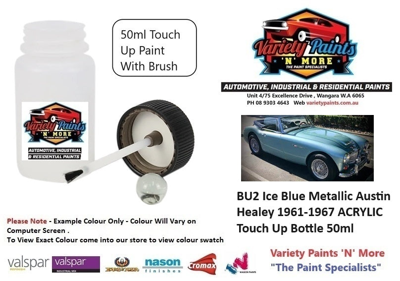 BU2 Ice Blue Metallic Austin Healey 1961-1967 ACRYLIC Touch Up Bottle 50ml