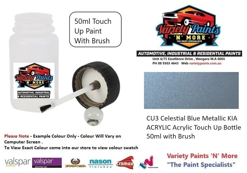 CU3 Celestial Blue Metallic KIA ACRYLIC Acrylic Touch Up Bottle 50ml with Brush