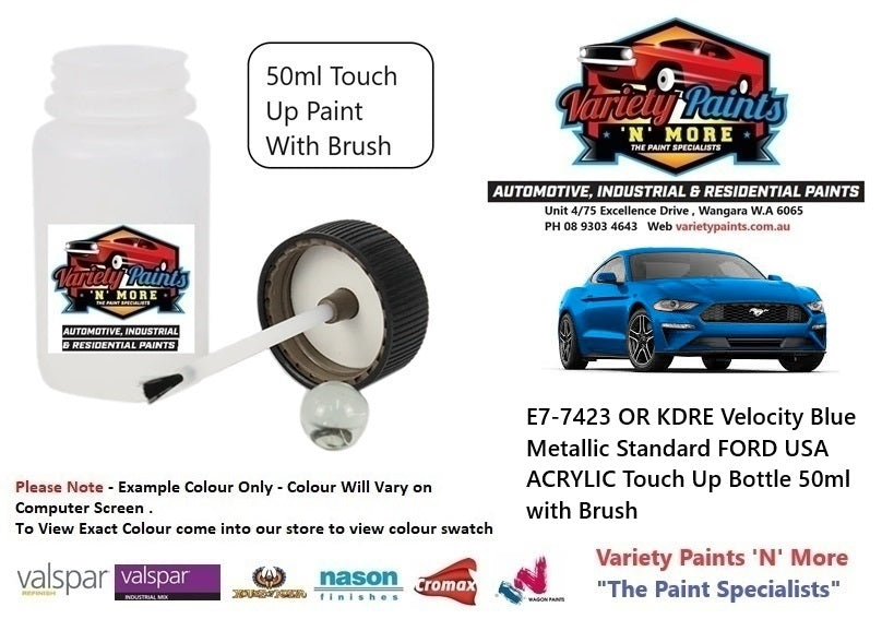 E7-7423 OR KDRE Velocity Blue Metallic Standard FORD USA ACRYLIC Touch Up Bottle 50ml with Brush