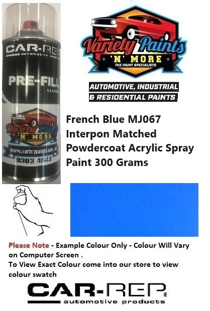 French Blue MJ067 Interpon Matched Powdercoat Gloss Acrylic Spray Paint 300 Grams 1IS 47A