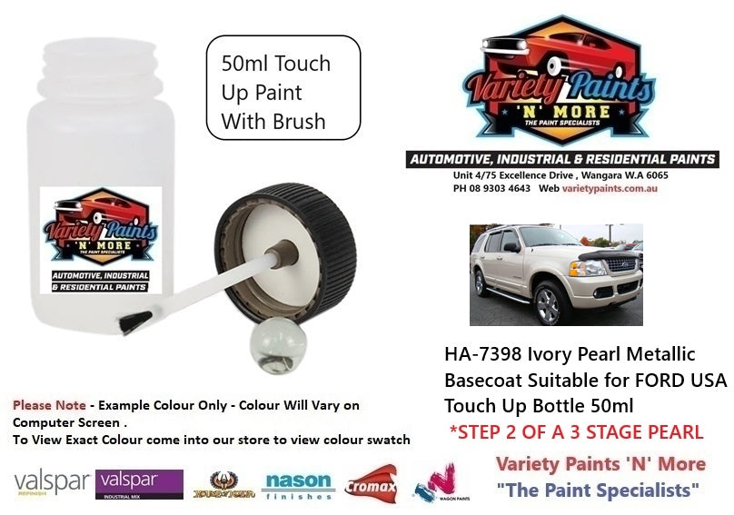 HA-7398 Ivory Pearl Metallic Basecoat Suitable for FORD USA Touch Up Bottle 50ml *STEP 2