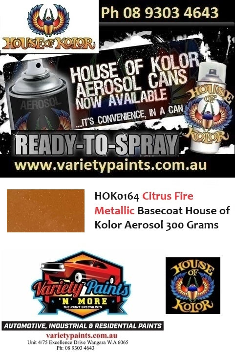 HOK0164 Citrus Fire Metallic Basecoat House of Kolor Aerosol 300 Grams