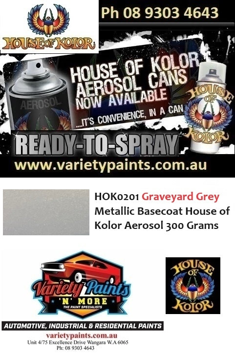 HOK0201 Graveyard Grey Metallic Basecoat House of Kolor Aerosol 300 Grams