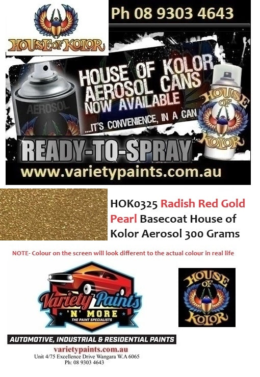 HOK0325 Radish Red Gold Pearl Basecoat House of Kolor Aerosol 300 Grams