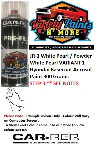 JR-1 White Pearl / Powder White Pearl VARIANT 1 Hyundai Basecoat Aerosol Paint 300 Grams STEP 3 ** SEE NOTES