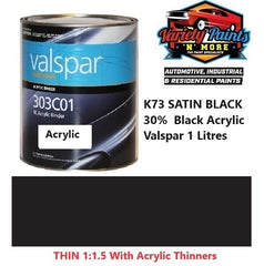 K73 SATIN BLACK 30%  Black Acrylic Valspar 1 Litres