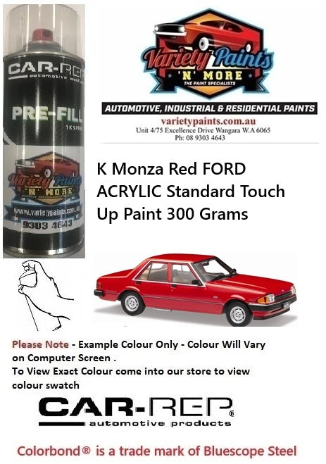 K Monza Red FORD Acrylic Standard Touch Up Paint 300 Grams