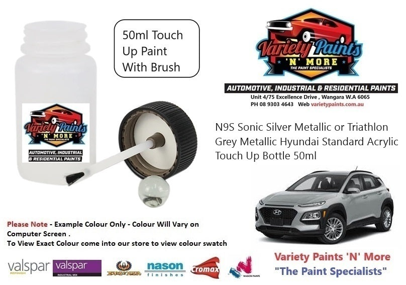 N9S Sonic Silver Metallic or Triathlon Grey Metallic Hyundai Standard Acrylic Touch Up Bottle 50ml