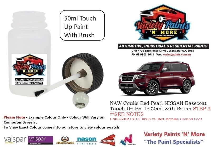 NAW Coulis Red Pearl NISSAN Basecoat Touch Up Bottle 50ml with Brush