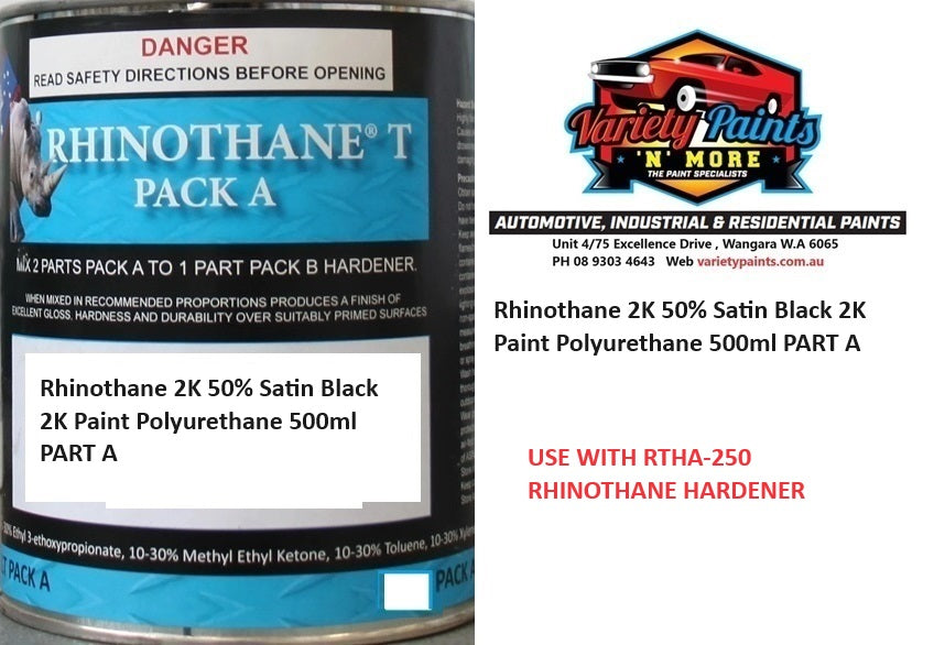 Rhinothane 2K 50% Satin Black 2K Paint Polyurethane 500ml PART A
