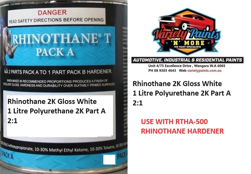 Rhinothane 2K Gloss White 1 Litres Polyurethane 2K Part A 2:1 RTGW-001