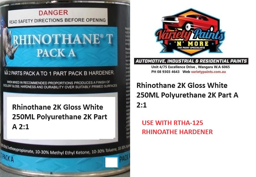Rhinothane 2K Gloss White 250ML Polyurethane Part A 2:1 RTGW-250