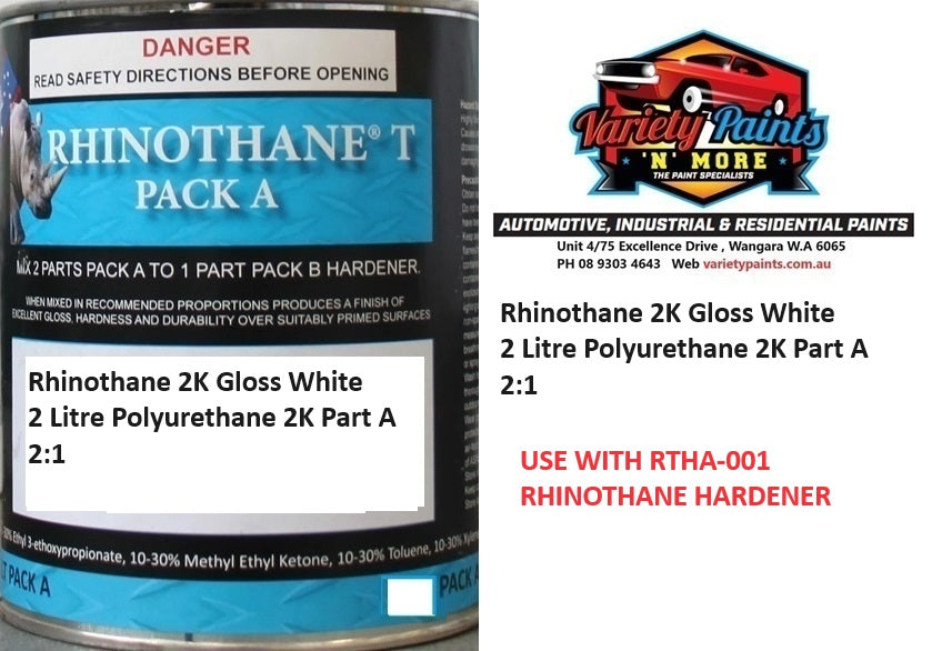Rhinothane 2K Gloss White 2 Litres Polyurethane 2K Part A 2:1 RTGW-002