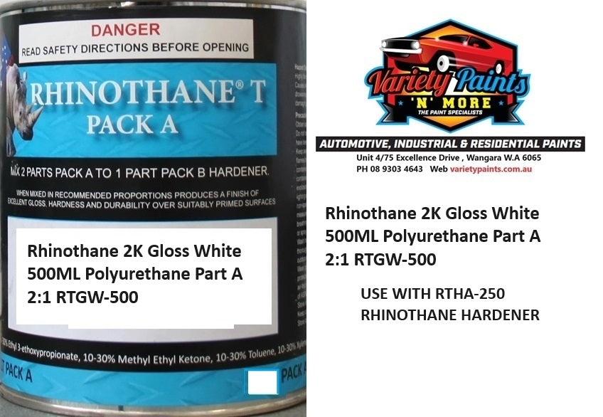 Rhinothane 2K Gloss White 500ML Polyurethane Part A 2:1 RTGW-500