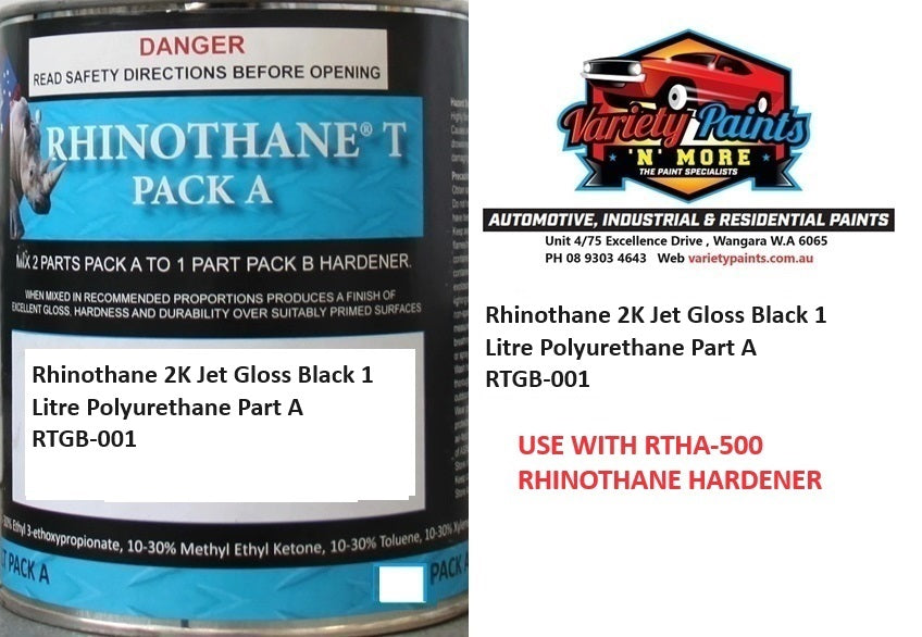 Rhinothane 2K Jet Gloss Black 1 Litre Polyurethane Part A RTGB-001