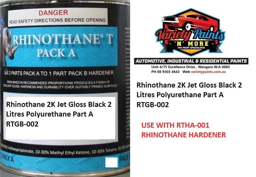 Rhinothane 2K Jet Gloss Black 2 Litres Polyurethane Part A RTGB-002