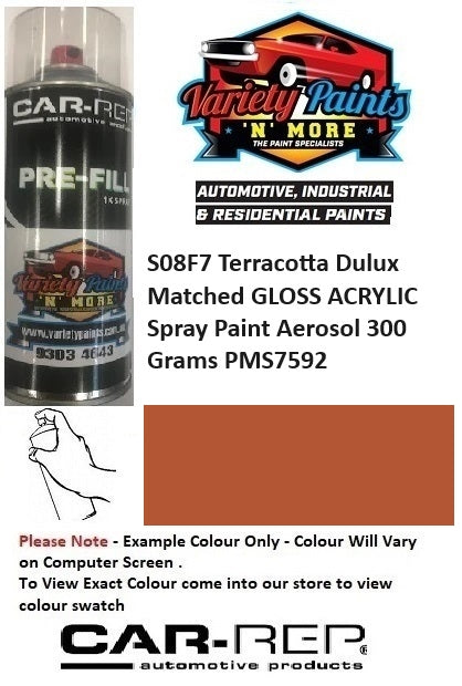 S08F7 Terracotta Dulux Matched GLOSS ACRYLIC Spray Paint Aerosol 300 Grams PMS7592