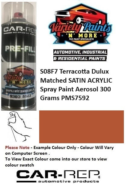 S08F7 Terracotta Dulux Matched SATIN ACRYLIC Spray Paint Aerosol 300 Grams PMS7592