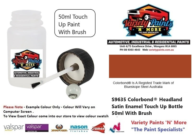 Headland S9635 Colorbond® Satin Enamel Touch Up Bottle 50ml With Brush