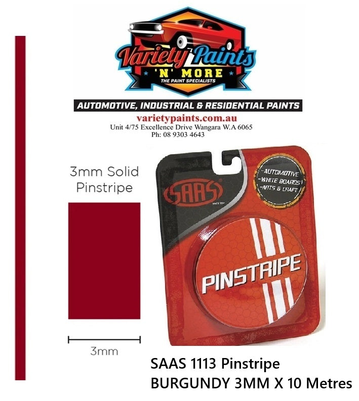 SAAS 1113 Pinstripe BURGUNDY 3MM X 10 Metres
