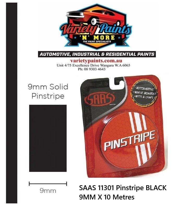 SAAS 11301 Pinstripe BLACK 9MM X 10 Metres
