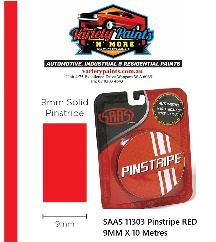 SAAS 11303 Pinstripe RED 9MM X 10 Metres