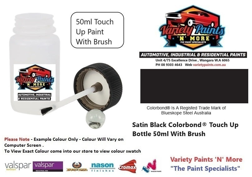 Satin Black Colorbond® Acrylic Touch Up Bottle 50ml With Brush