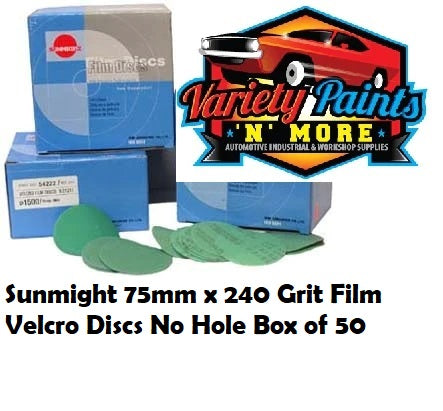 Sunmight 75mm x 240 Grit Film Velcro Discs No Hole Box of 50