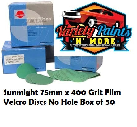 Sunmight 75mm x 400 Grit Film Velcro Discs No Hole Box of 50