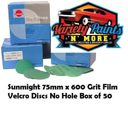 Sunmight 75mm x 600 Grit Film Velcro Discs No Hole Box of 50
