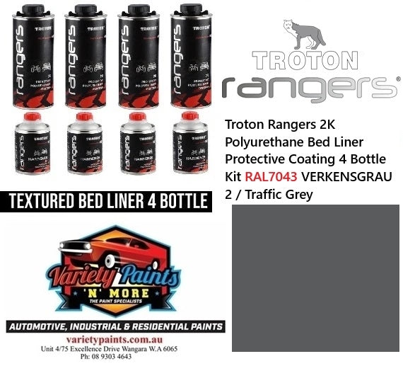 Troton Rangers 2K Polyurethane Bed Liner Protective Coating 4 Bottle Kit RAL7043 VERKENSGRAU 2 / Traffic Grey